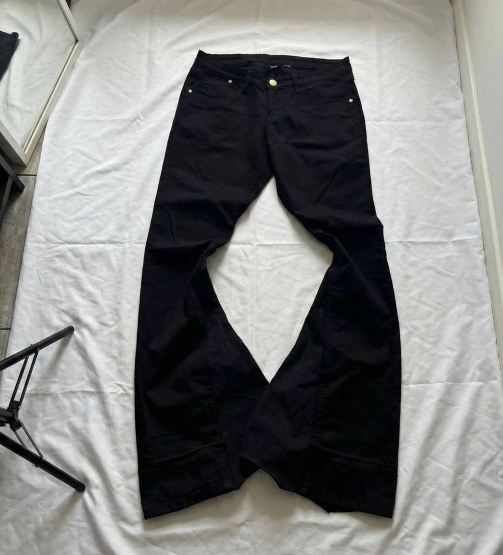 czarne rozszerzane dżinsy Ręcznie robione: Y2K Goth Punk Grunge