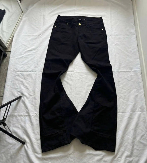 czarne rozszerzane dżinsy Ręcznie robione: Y2K Goth Punk Grunge