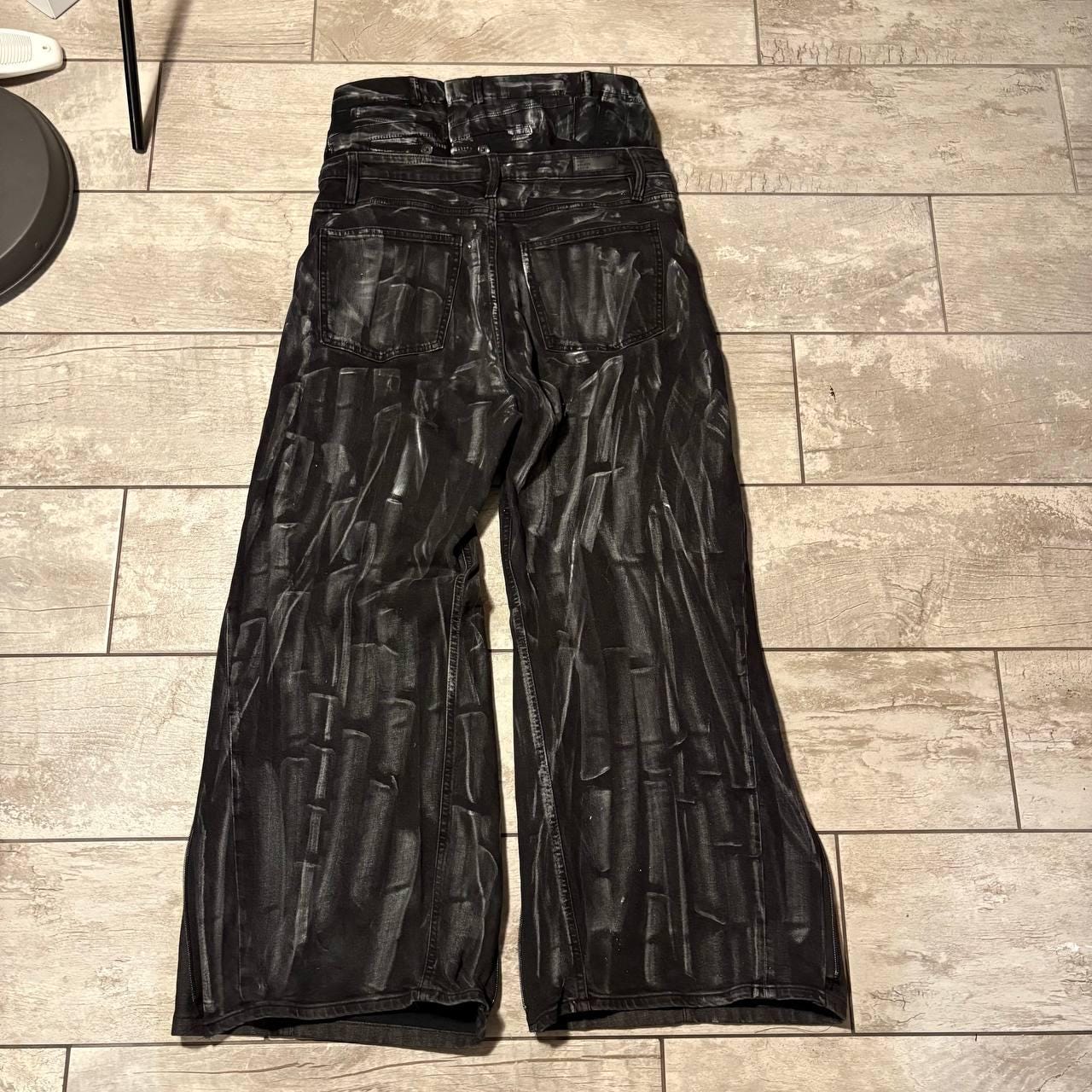 Ręcznie robione czarne spodnie baggy: Punk Goth Cyber Y2K z podwójnym paskiem