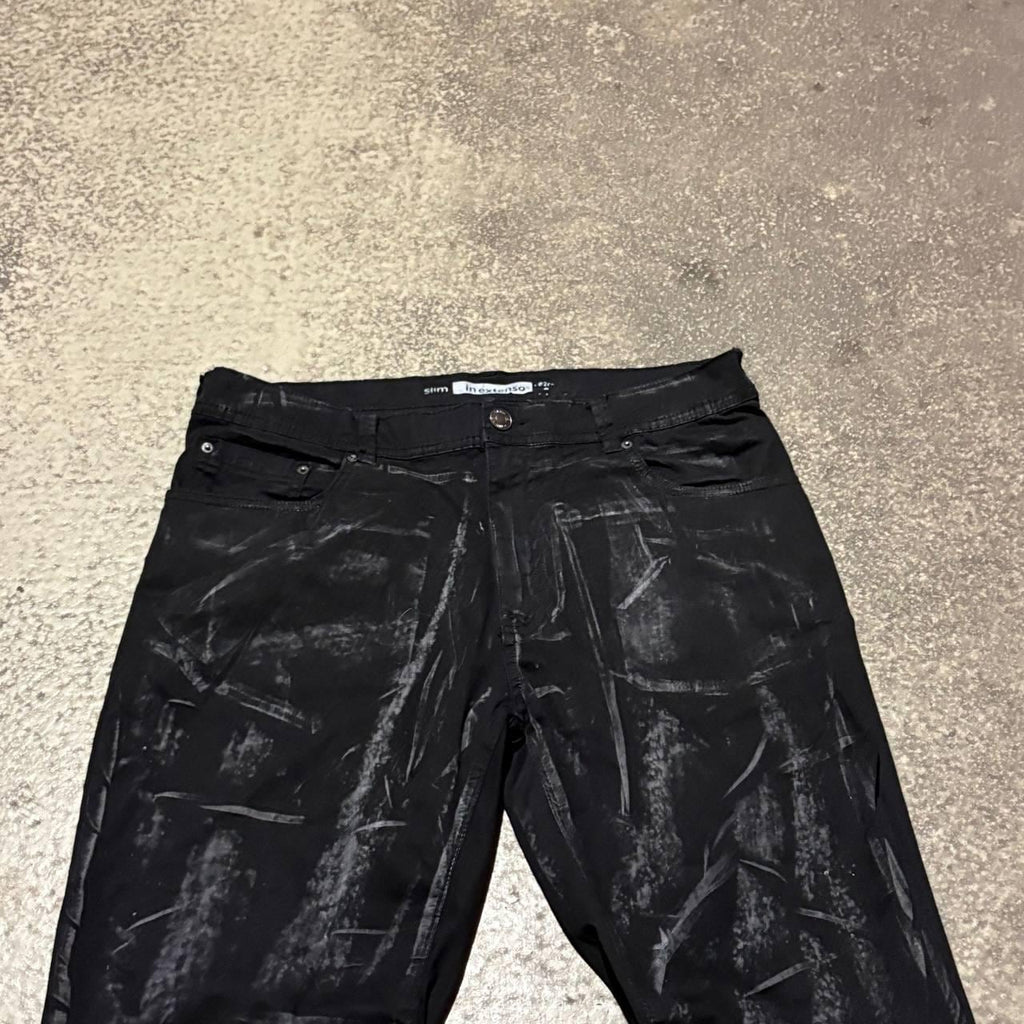 Ręcznie robione czarne woskowane rozszerzane jeansy: Streetwear w stylu grunge z epoki Y2K