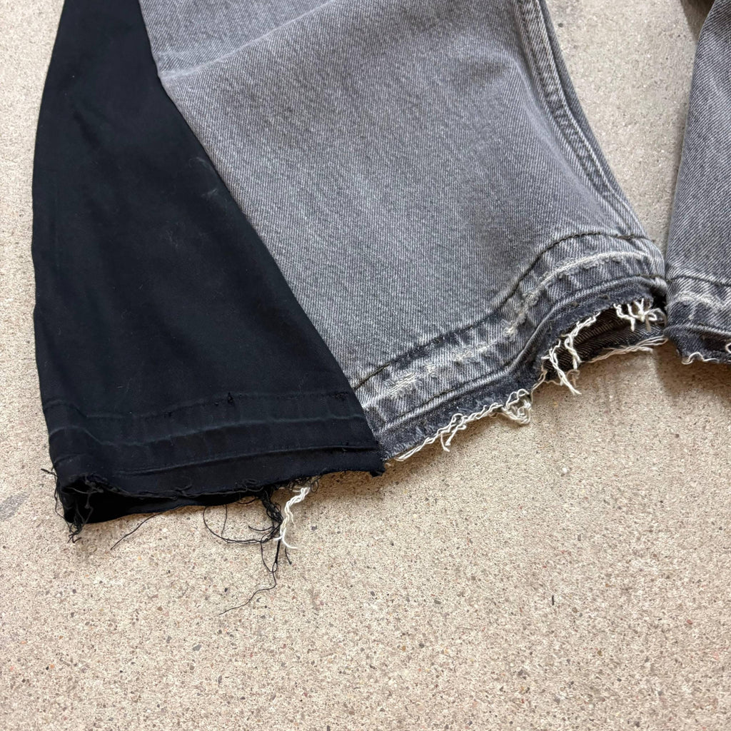 Jeansy Bootcut w kolorze szarym, dzwony, ręcznie robione: Y2K Goth Punk Grunge