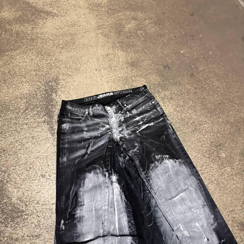 Ręcznie robione czarne, luźne jeansy – Y2K Goth Grunge Alt Streetwear