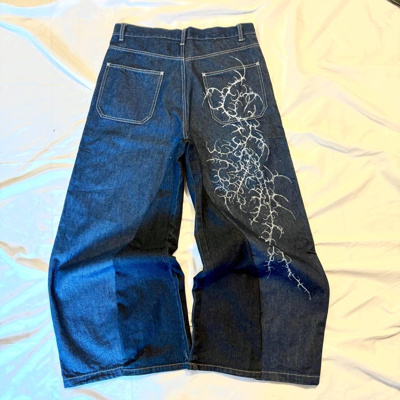 Ręcznie robione spodnie baggy Cyber Sigilism: Y2K Grunge Techwear