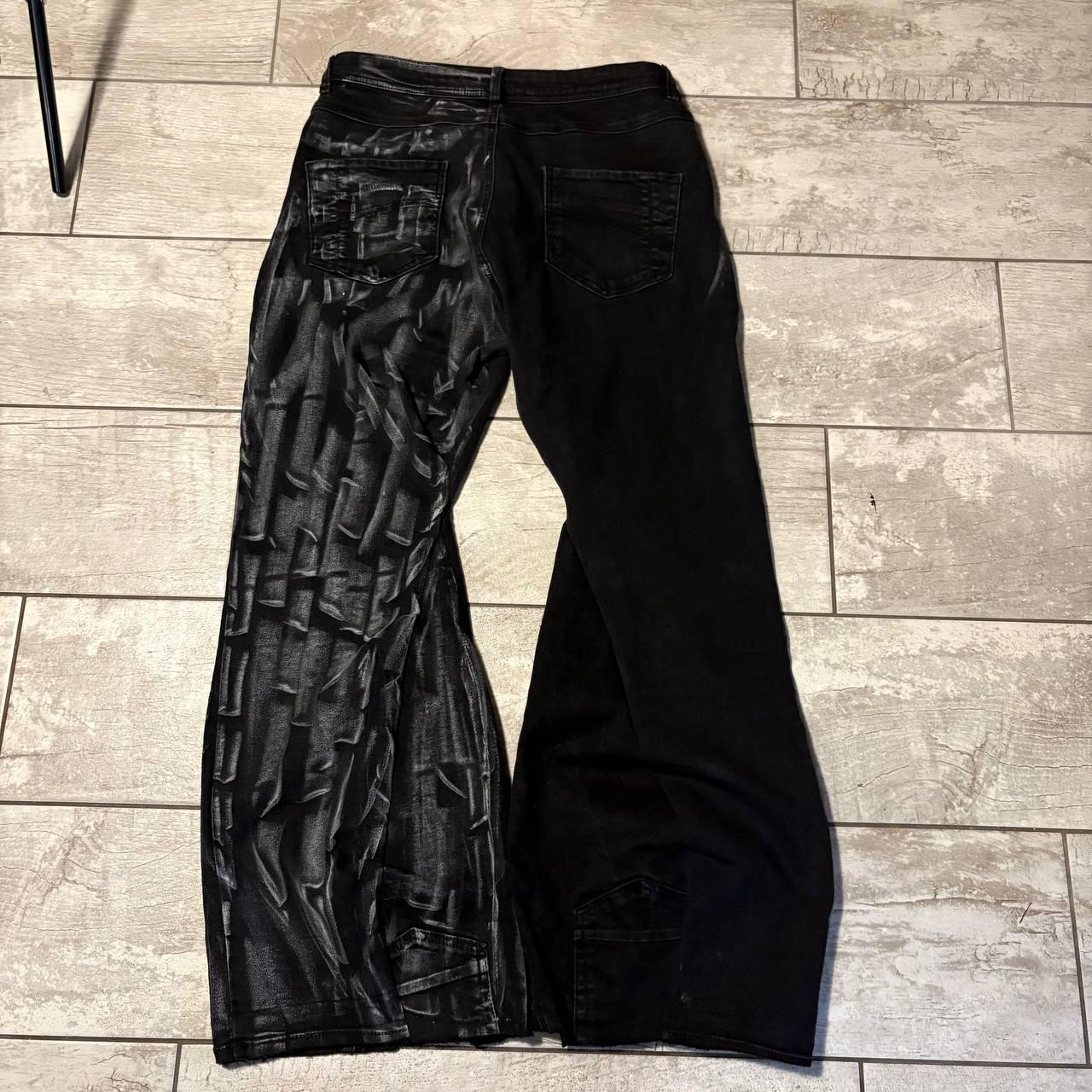 Ręcznie robione woskowane czarne spodnie z szerokimi nogawkami: Gotycki styl Y2K Alt Streetwear