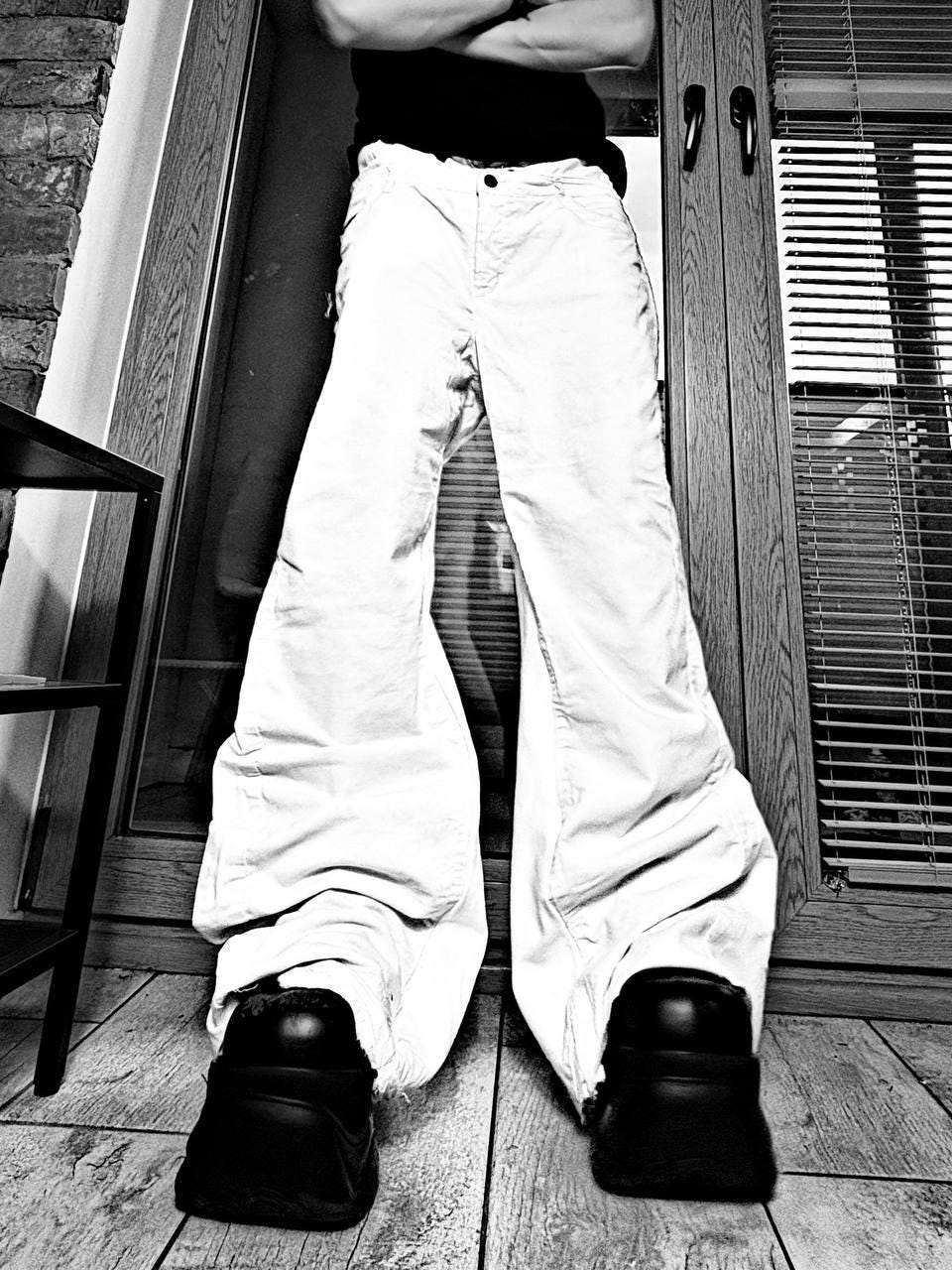 Ręcznie robione białe jeansy z szerokimi nogawkami: Y2K Goth Grunge Streetwear