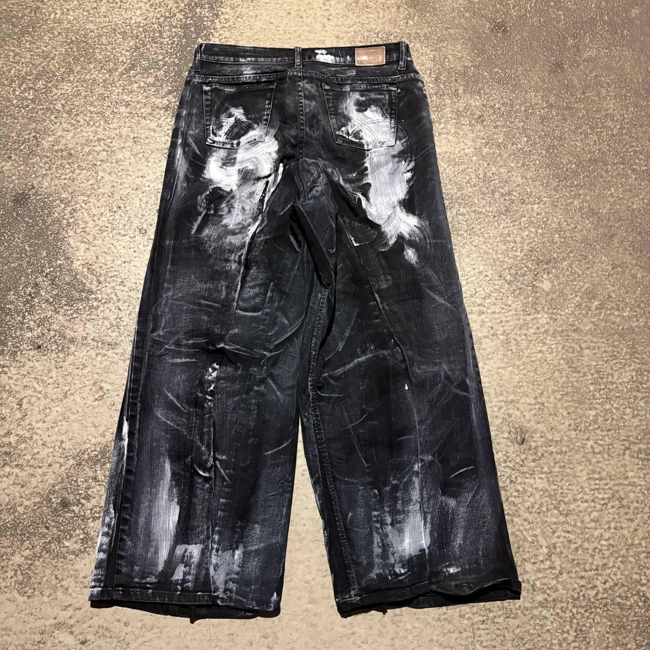 Ręcznie robione czarne, luźne jeansy – Y2K Goth Grunge Alt Streetwear