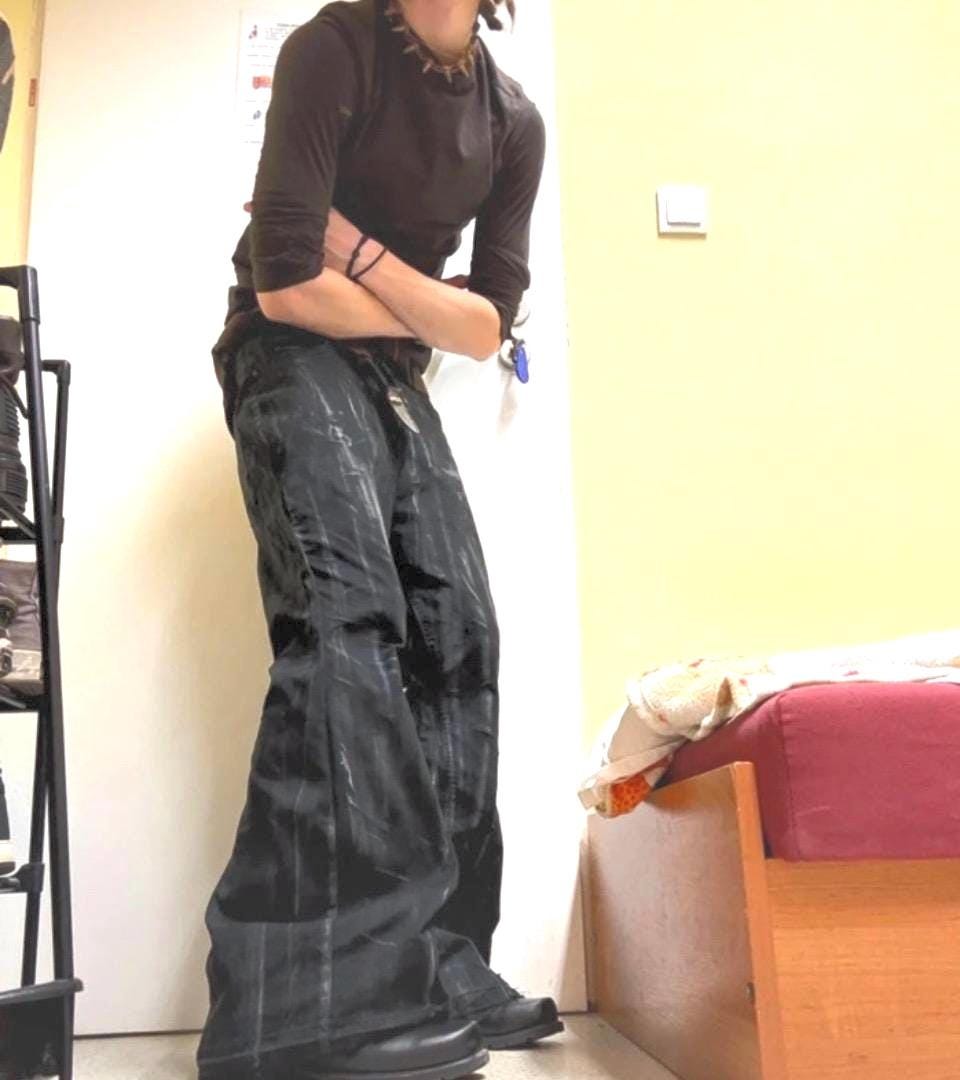 Ręcznie robione woskowane czarne jeansy dzwony: Goth Punk Y2K Streetwear