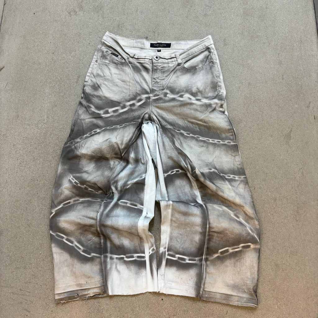 Białe, szerokie jeansy z nadrukiem: Y2K Goth Grunge Streetwear