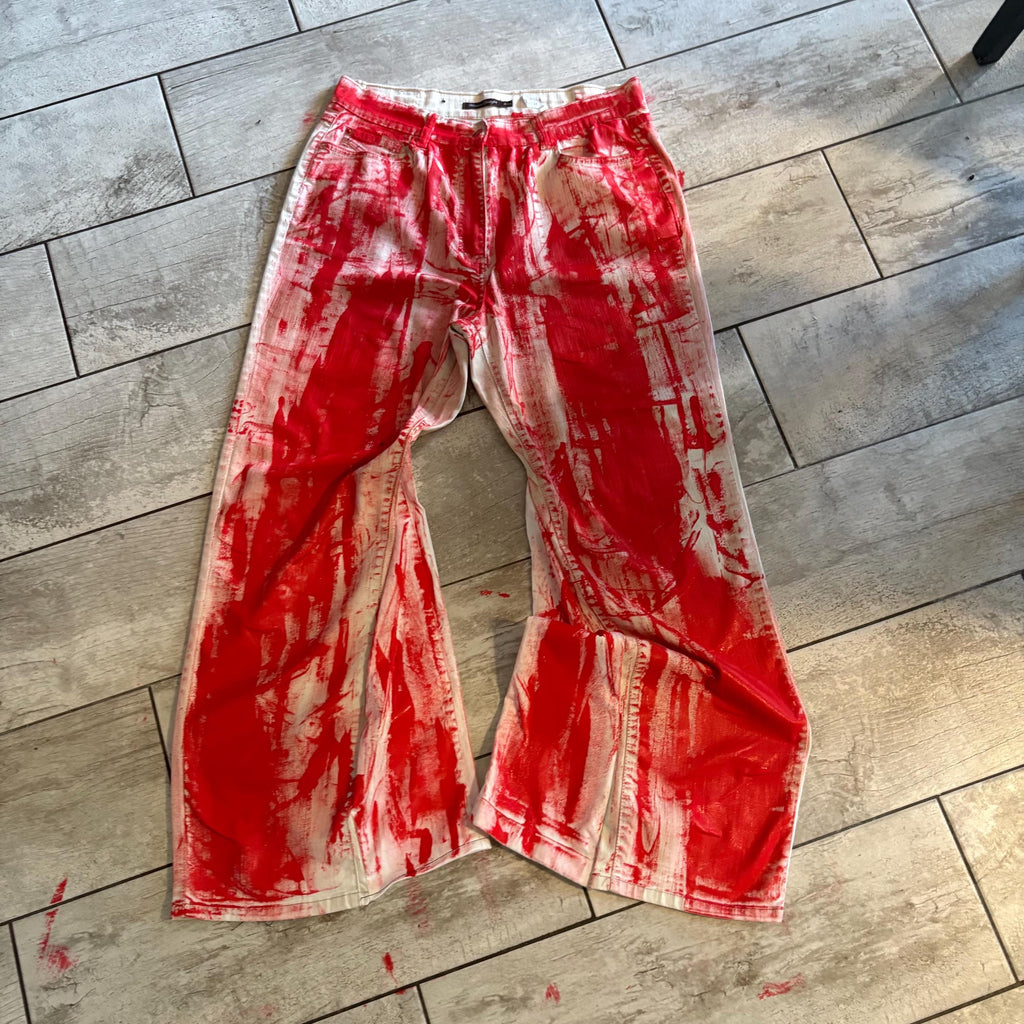 Ręcznie malowane jeansy Bootcut: Streetwear w stylu grunge z epoki Y2K