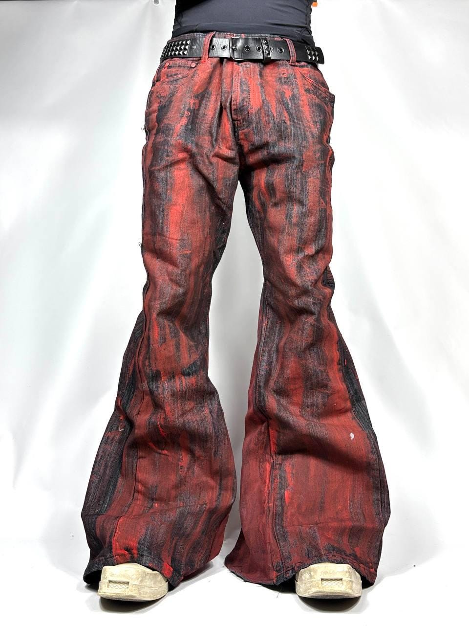 Ręcznie robione czarno-czerwone dzwony: Y2K Goth Punk Alt Streetwear