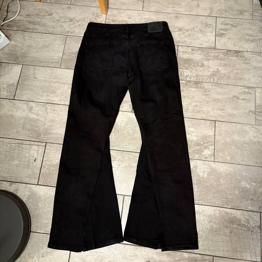 Ręcznie robione rozszerzane czarne jeansy: Y2K Goth Grunge Streetwear