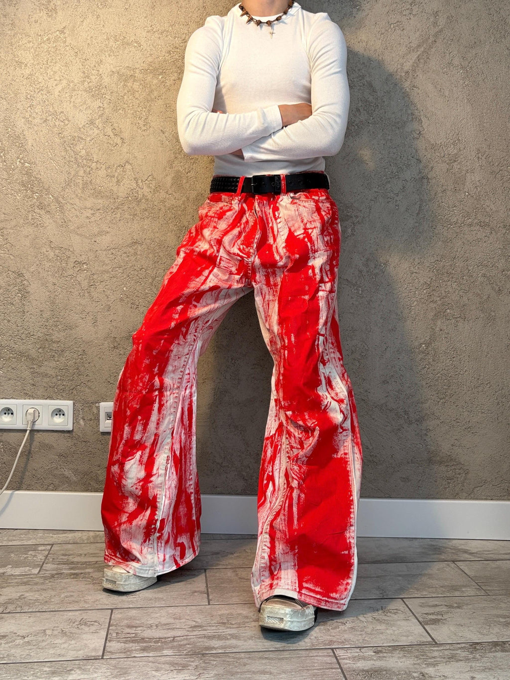 Ręcznie malowane jeansy Bootcut: Streetwear w stylu grunge z epoki Y2K