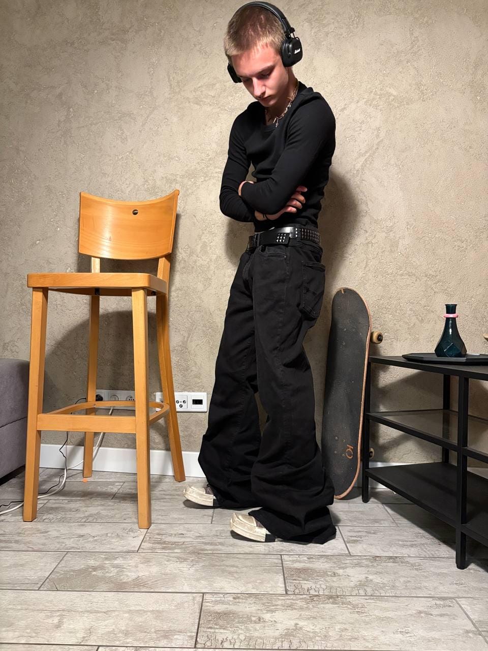 Ręcznie robione rozszerzane czarne jeansy: Y2K Goth Grunge Streetwear