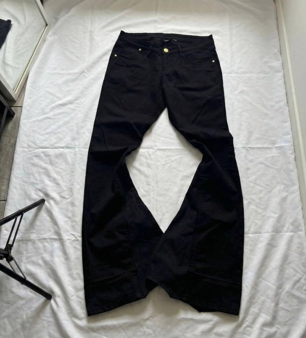 czarne rozszerzane dżinsy Ręcznie robione: Y2K Goth Punk Grunge