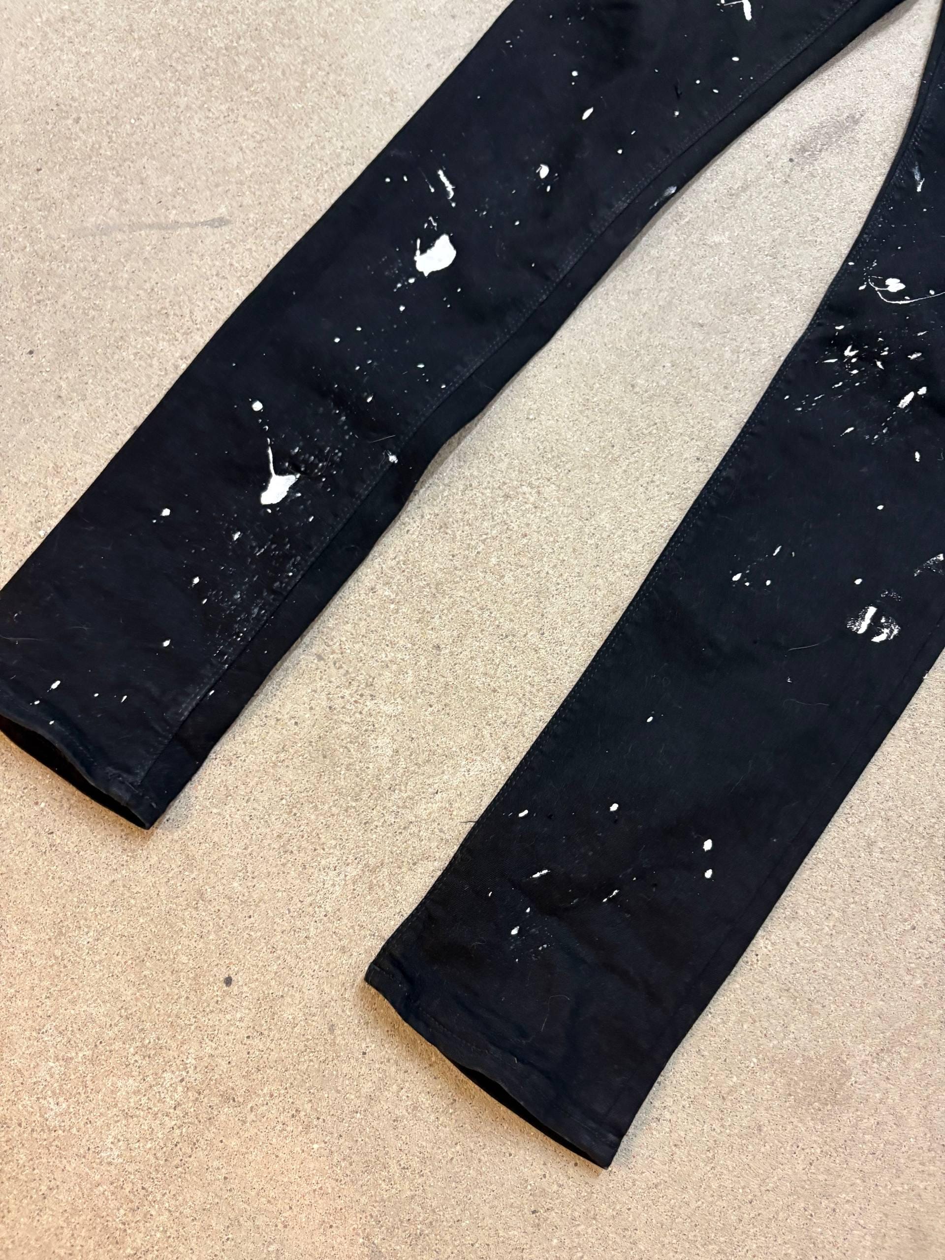 Ręcznie malowane czarne obcisłe spodnie: Gotycki styl Y2K Alt Streetwear