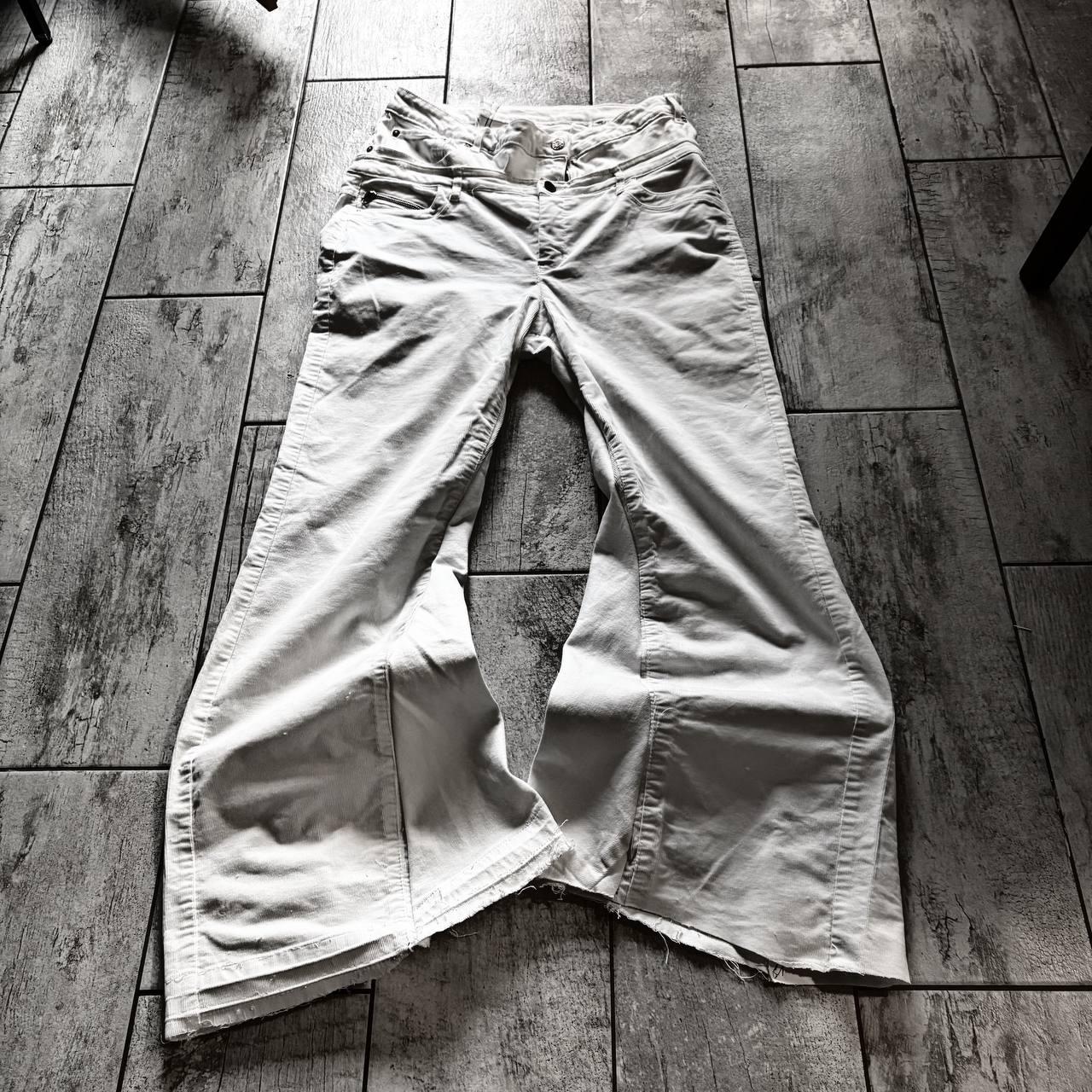 Ręcznie robione białe jeansy z szerokimi nogawkami: Y2K Goth Grunge Streetwear