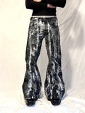 Malowane ręcznie czarne jeansy z szerokimi nogawkami – spodnie baggy streetwear w stylu grunge punk goth