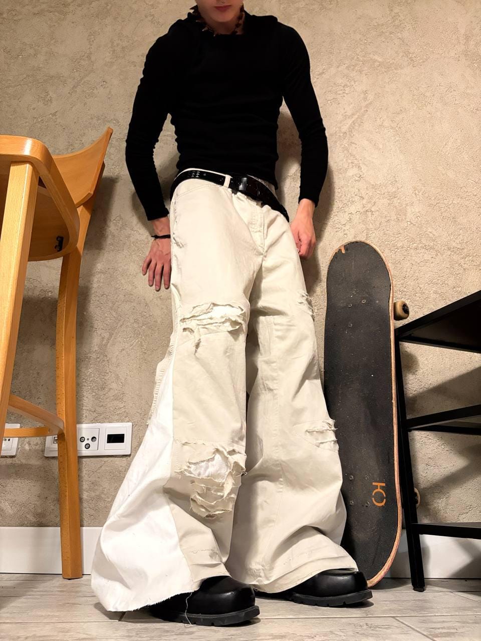 Ręcznie robione spodnie dzwony w stylu gotyckim Y2K: spodnie w stylu streetwear