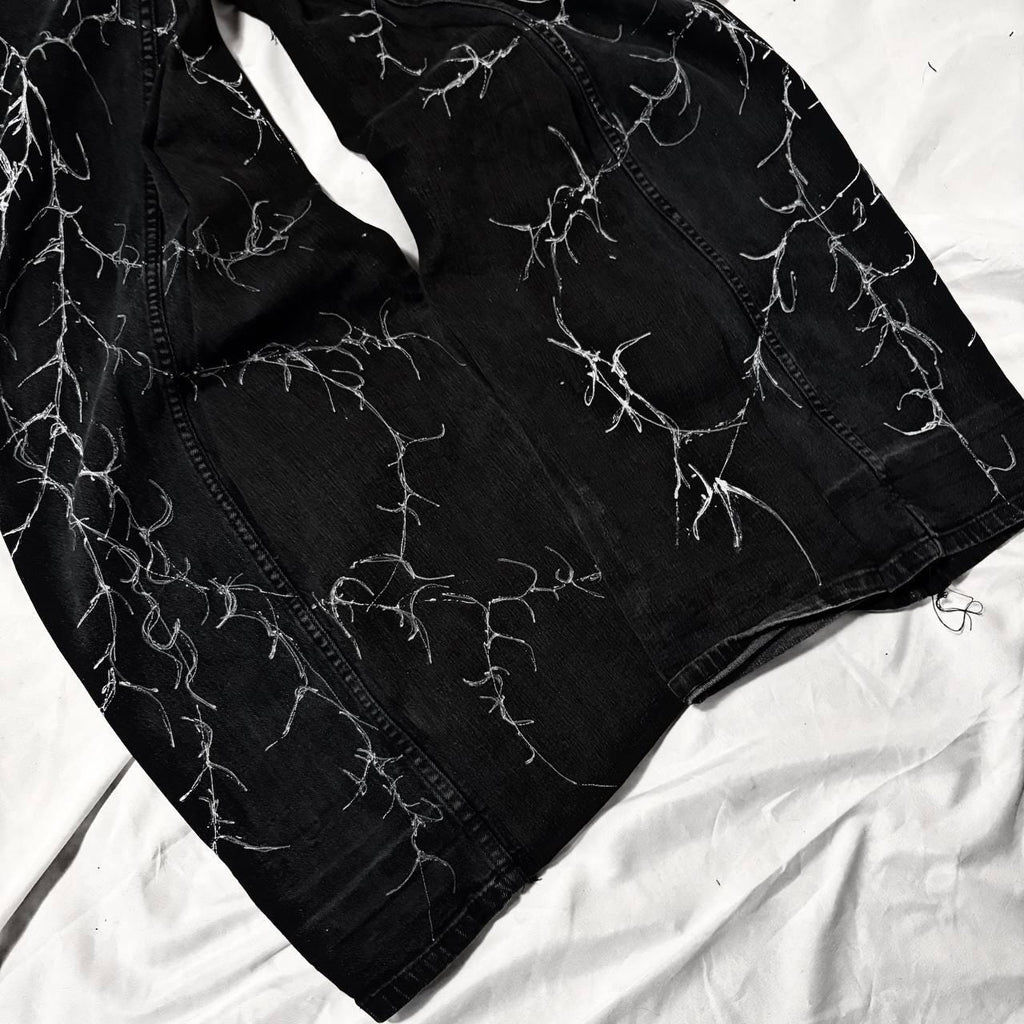 Ręcznie robione spodnie baggy z nadrukiem Cyber Sigilism: Y2K Grunge Techwear