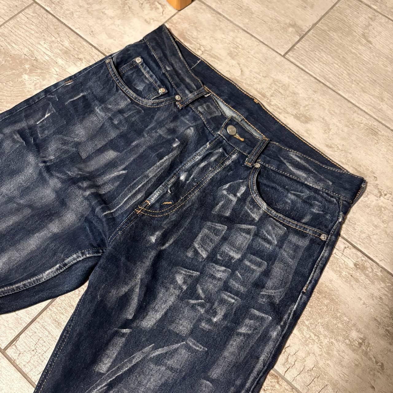 Ręcznie robione granatowe woskowane spodnie z szerokimi nogawkami – spodnie w stylu grunge gotycki punk baggy flared streetwear z roku 2000