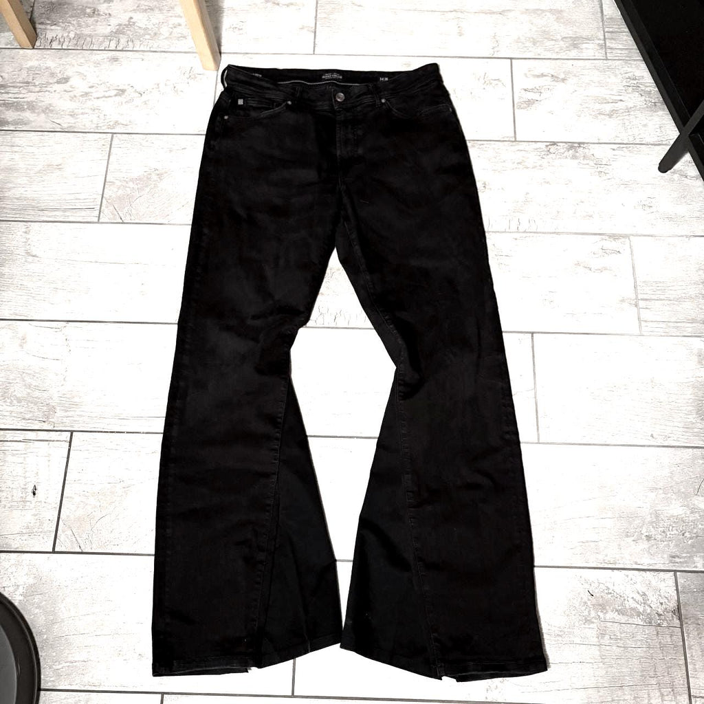 Ręcznie robione rozszerzane czarne jeansy: Y2K Goth Grunge Streetwear