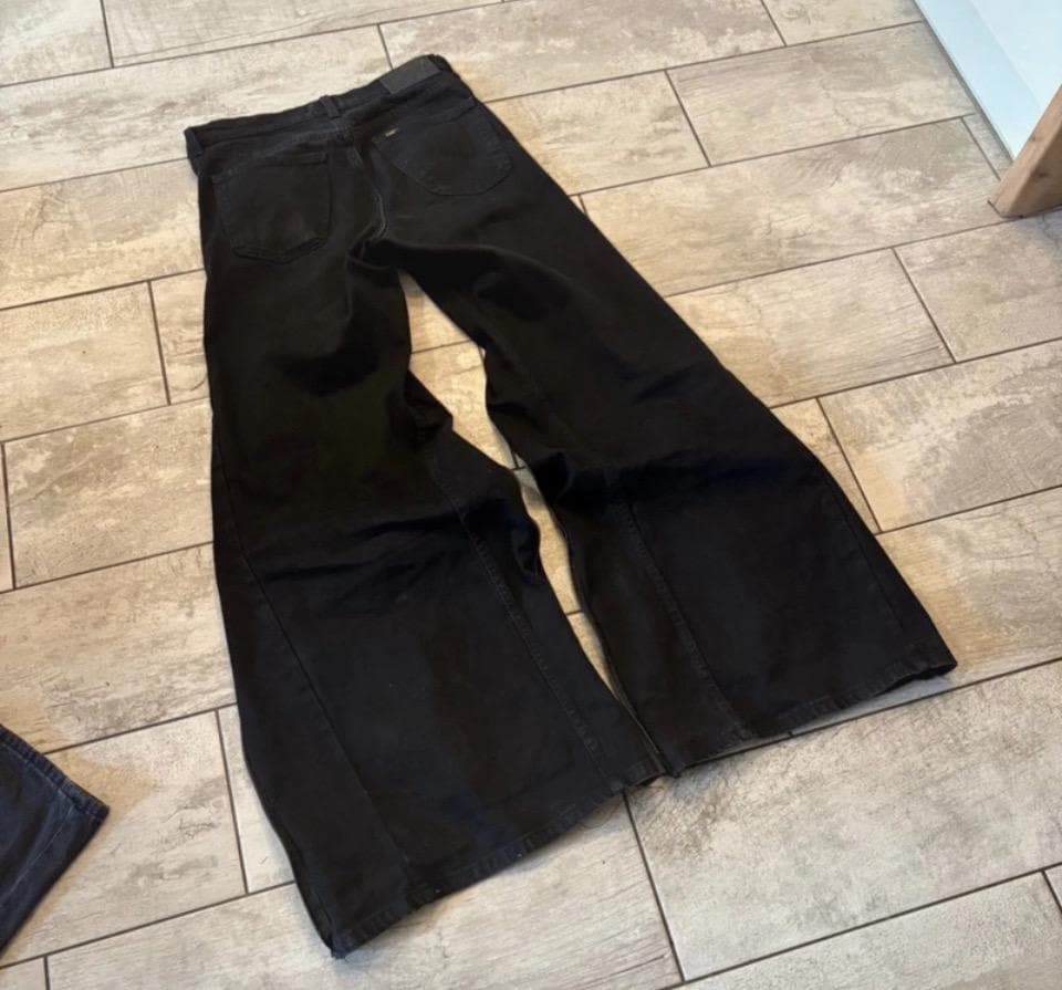 Ręcznie robione czarne spodnie z szerokimi nogawkami i suwakiem: Goth Punk Y2K Streetwear