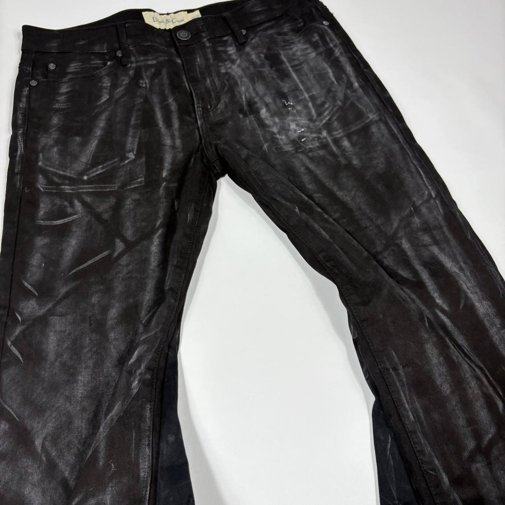 Ręcznie robione czarne woskowane rozszerzane jeansy: Streetwear w stylu grunge z epoki Y2K