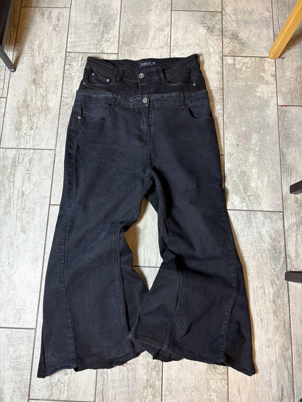 Ręcznie robione czarne jeansy z szerokimi nogawkami: Y2K Goth Grunge Streetwear