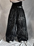 Ręcznie robione jeansy z szerokimi nogawkami i nadrukiem cybernetycznym: Goth Punk Grunge Streetwear