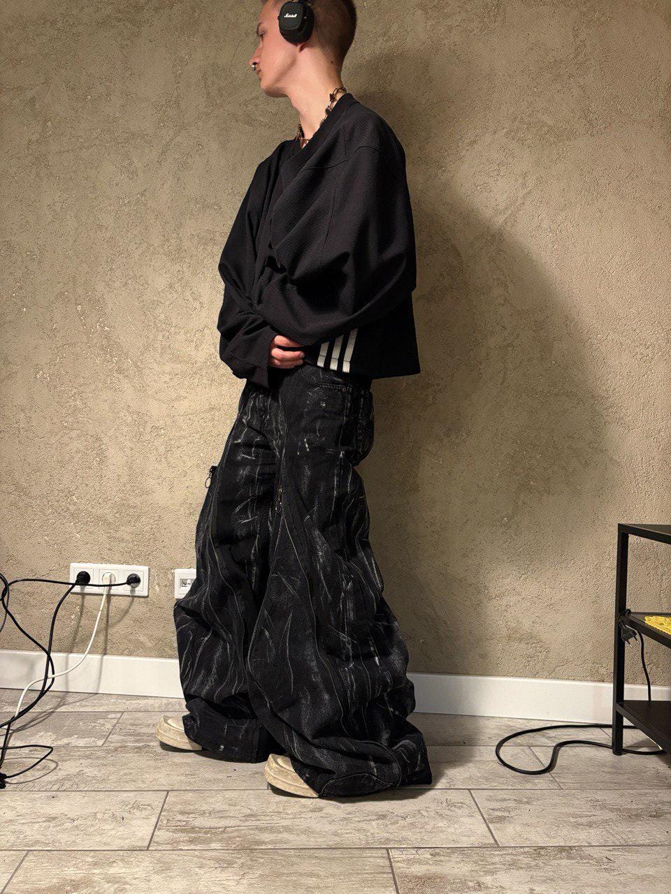 Ręcznie robione czarne spodnie Baggy: Punk Goth Cyber Y2K Streetwear