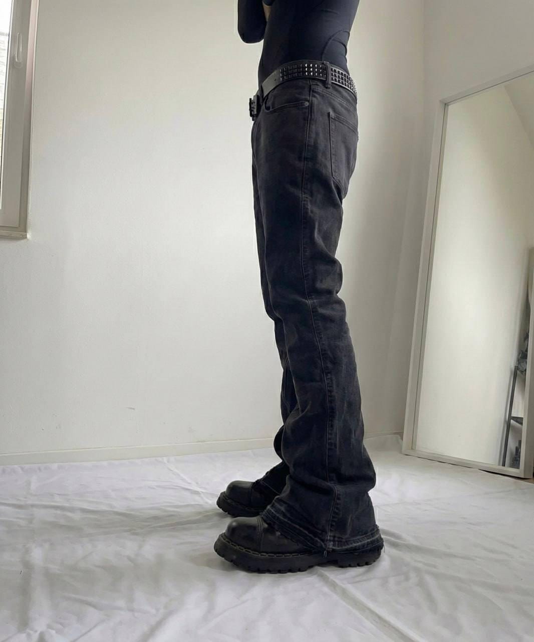 czarne rozszerzane dżinsy Ręcznie robione: Y2K Goth Punk Grunge