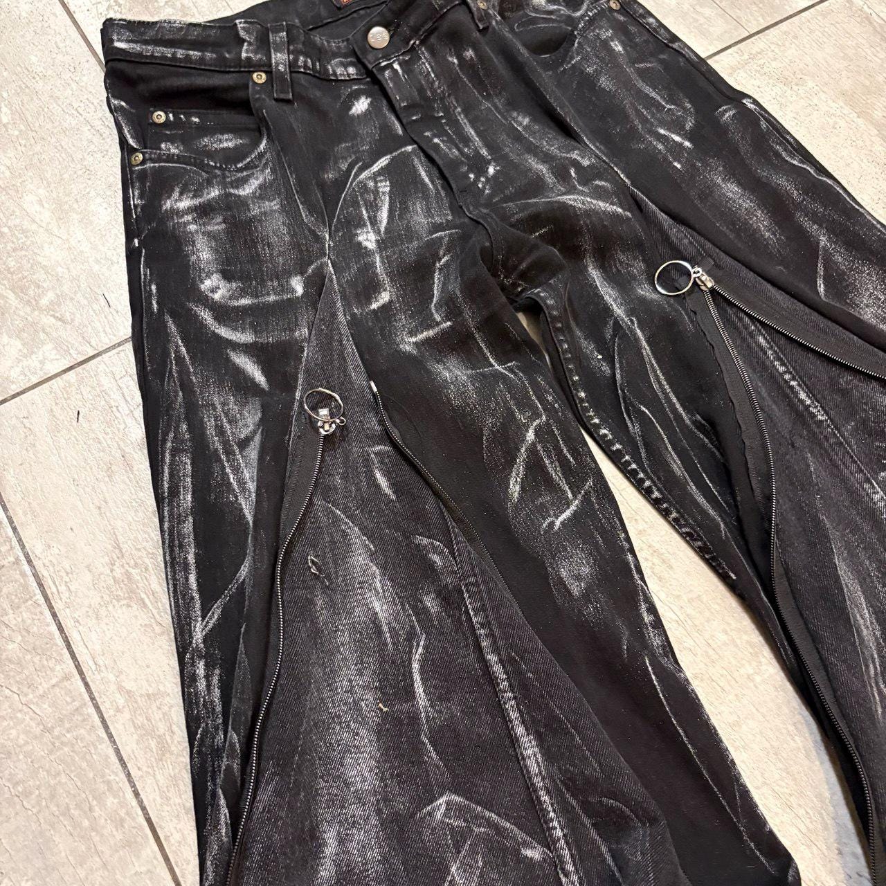 Ręcznie robione czarne, luźne spodnie punkowe: Goth Cyber Y2K Streetwear