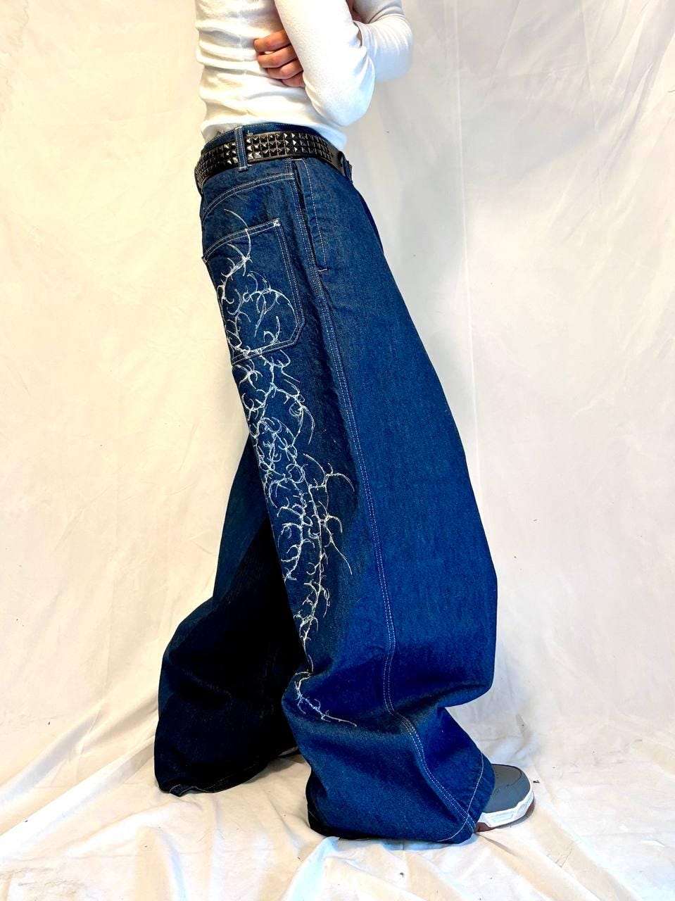 Ręcznie robione spodnie baggy Cyber Sigilism: Y2K Grunge Techwear