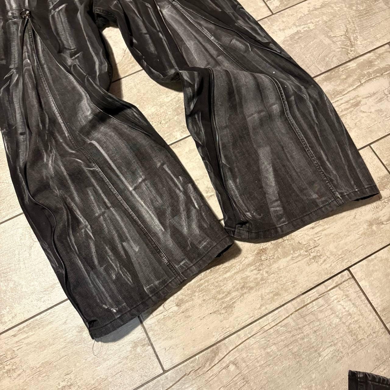 Ręcznie robione czarne spodnie baggy: Punk Goth Cyber Y2K z podwójnym paskiem