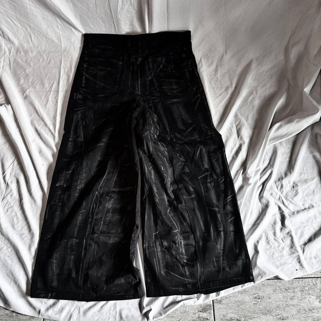 Ręcznie robione jeansy z szerokimi nogawkami i nadrukiem cybernetycznym: Goth Punk Grunge Streetwear