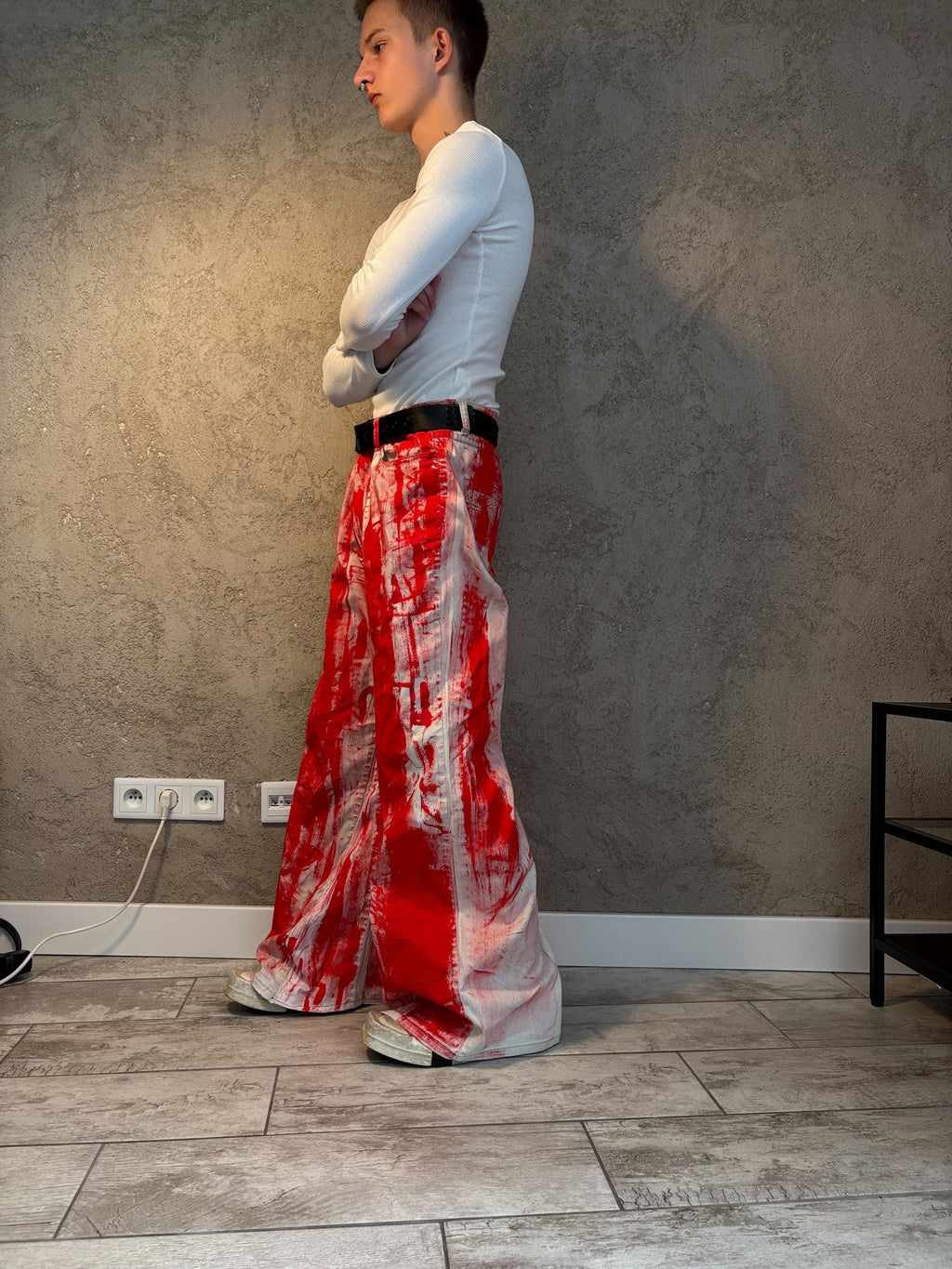 Ręcznie malowane jeansy Bootcut: Streetwear w stylu grunge z epoki Y2K