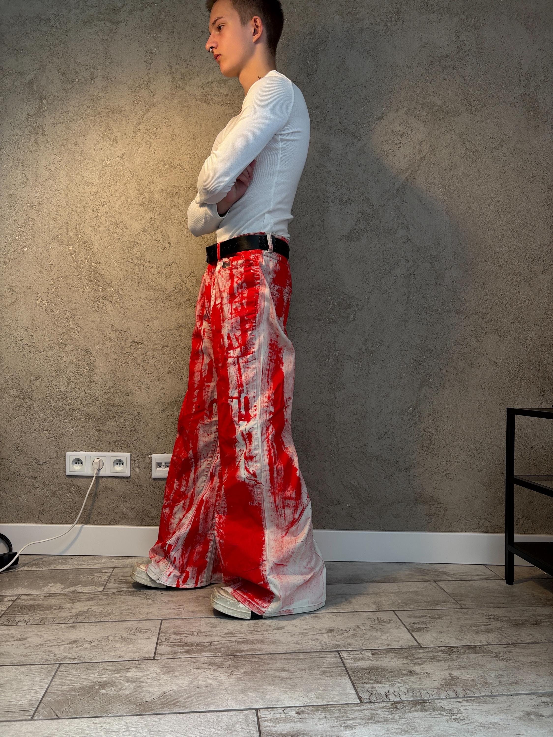 Ręcznie malowane jeansy Bootcut: Streetwear w stylu grunge z epoki Y2K