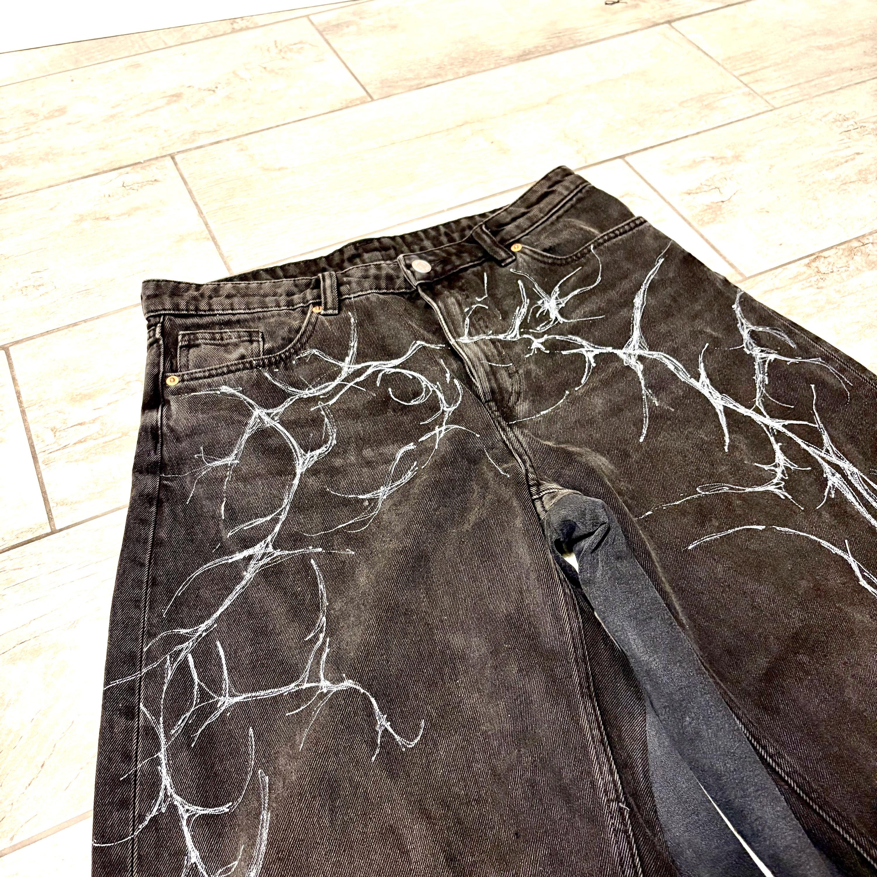 Spodnie baggy Cyber Sigilism – ręcznie robione spodnie technologiczne w stylu grunge Y2K | Alternatywna odzież uliczna