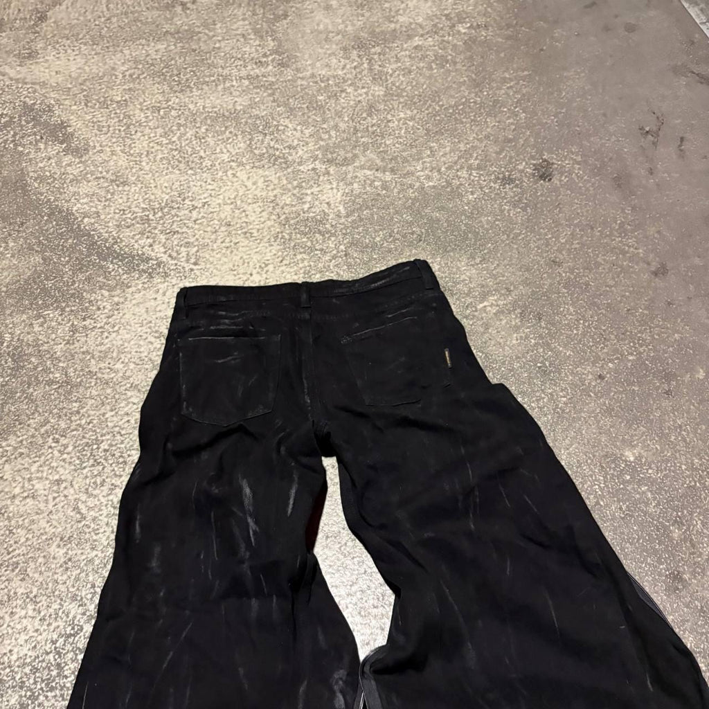 Ręcznie robione czarne, szerokie dżinsy punkowe – gotyckie, workowate, metalowa alternatywa Y2K