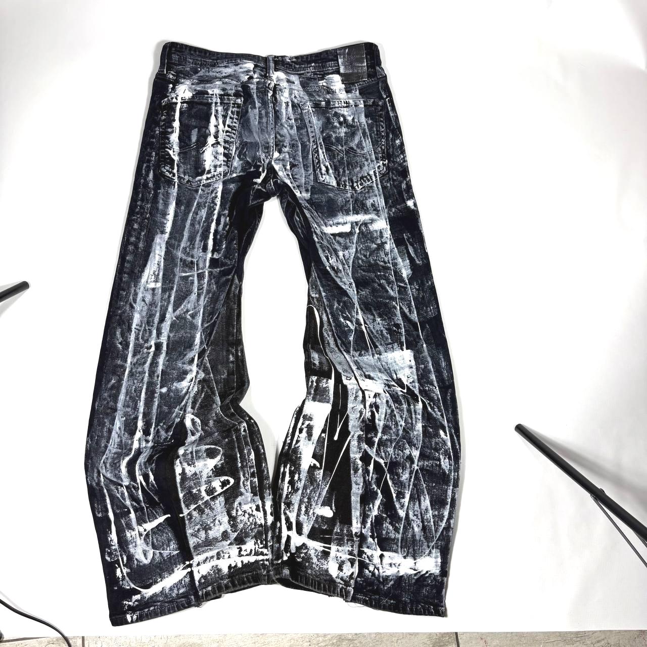 Ręcznie malowane rozszerzane jeansy: Y2K Goth Grunge Alt Streetwear