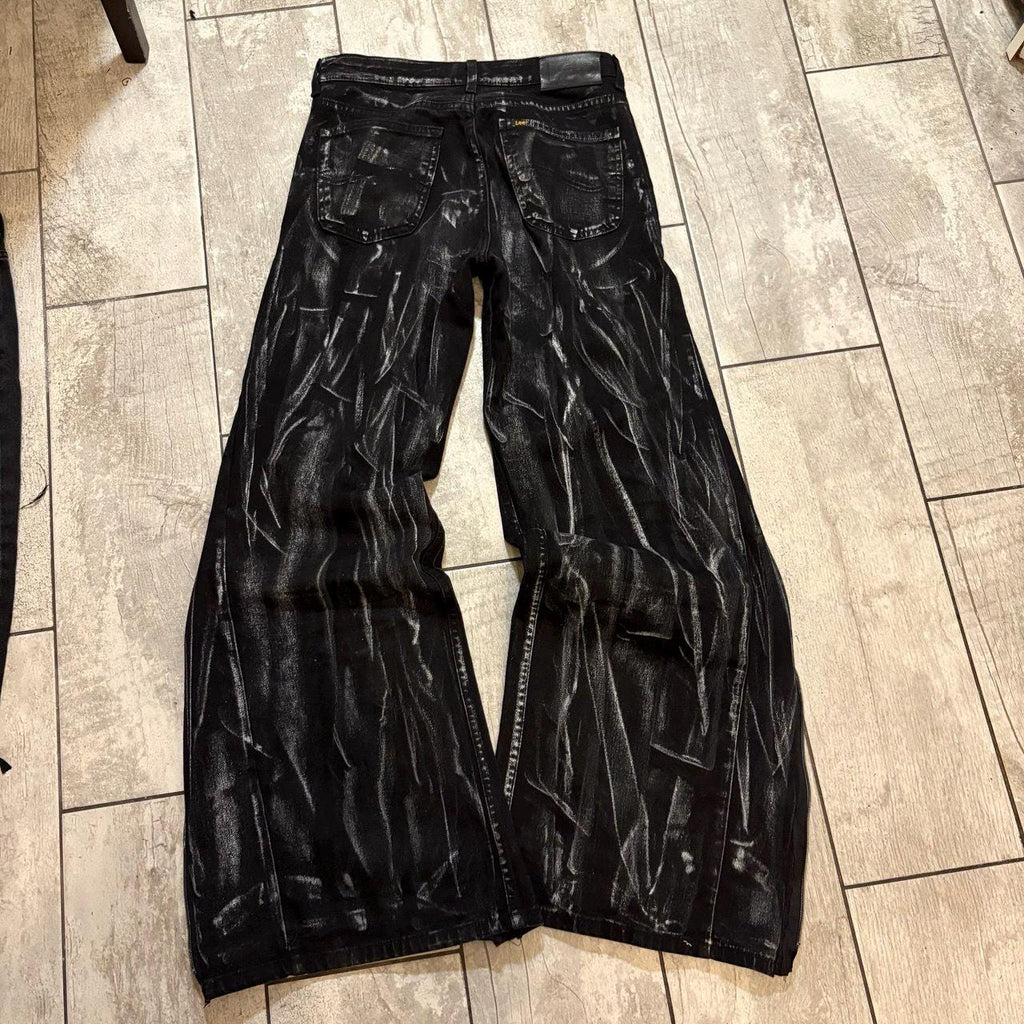 Ręcznie robione czarne, luźne spodnie punkowe: Goth Cyber Y2K Streetwear