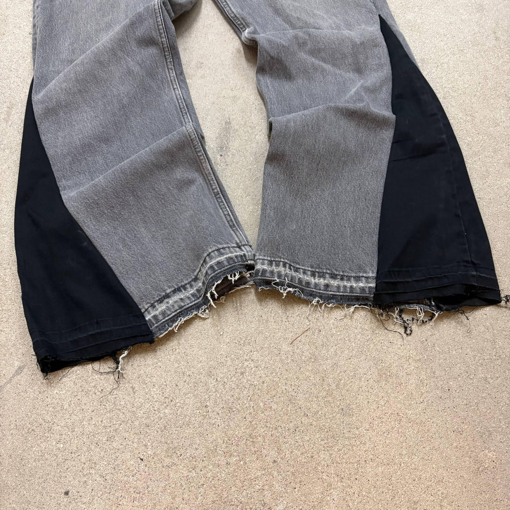 Jeansy Bootcut w kolorze szarym, dzwony, ręcznie robione: Y2K Goth Punk Grunge