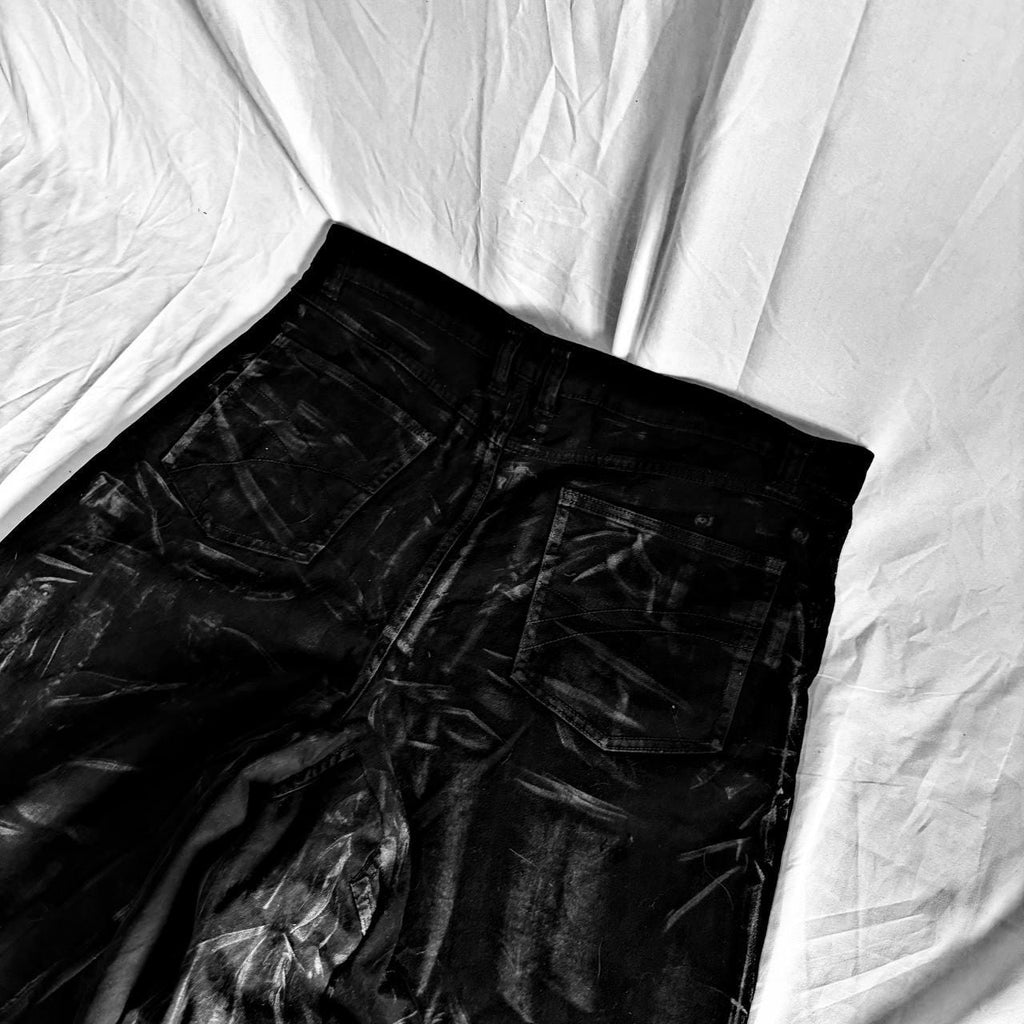 Ręcznie robione jeansy z szerokimi nogawkami i nadrukiem cybernetycznym: Goth Punk Grunge Streetwear