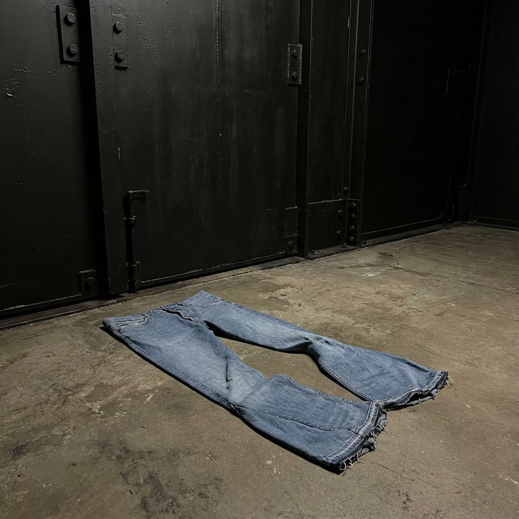 Jasnoniebieskie, spersonalizowane spodnie z szerokimi nogawkami: ręcznie robiony denim w stylu grunge