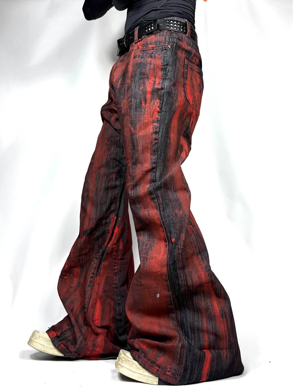 Ręcznie robione czarno-czerwone dzwony: Y2K Goth Punk Alt Streetwear