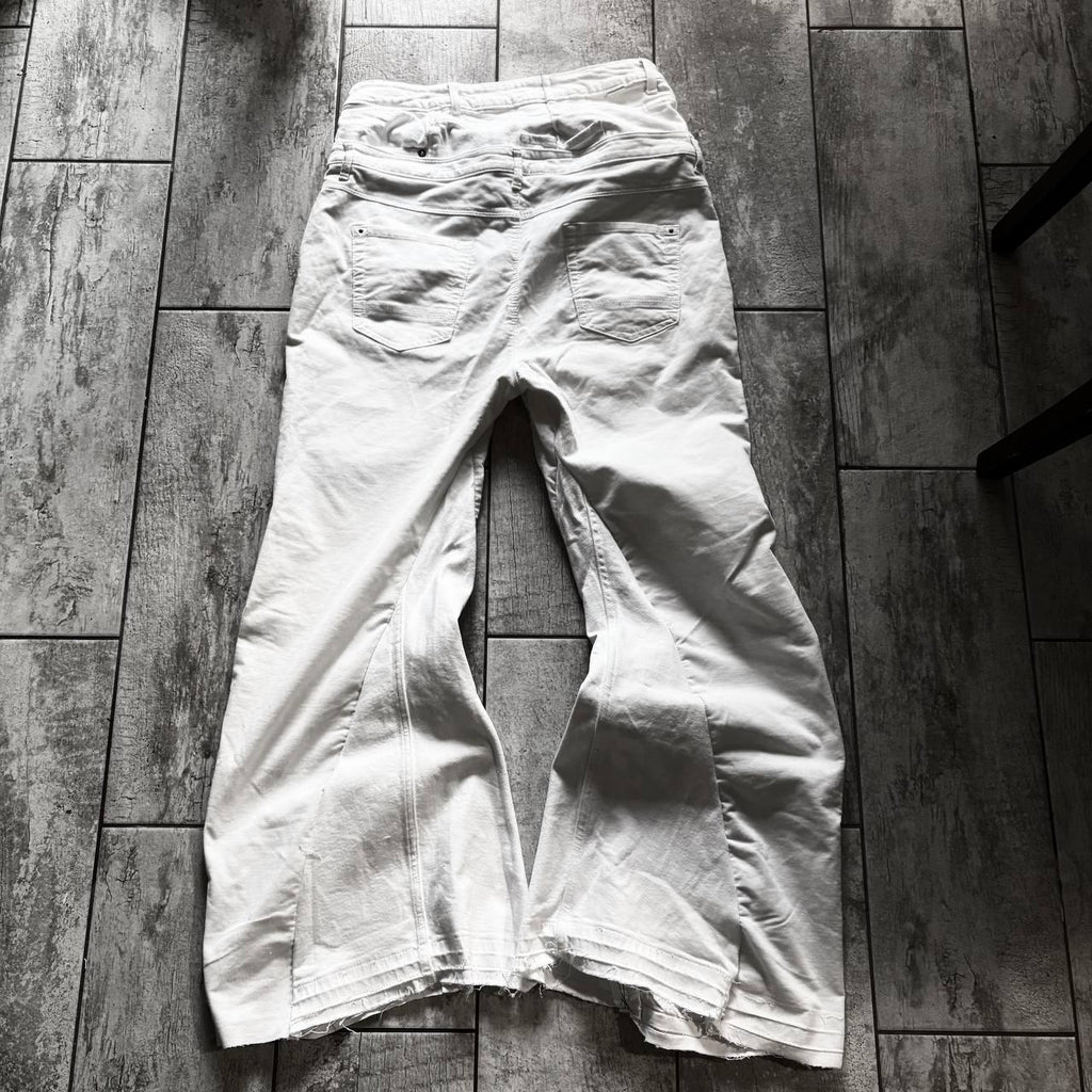 Ręcznie robione białe jeansy z szerokimi nogawkami: Y2K Goth Grunge Streetwear