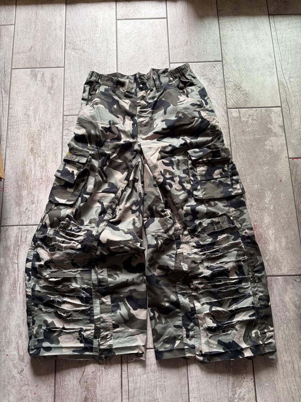 Spodnie cargo Baggy Camo: styl vintage grunge z 2000 r. w stylu wojskowym