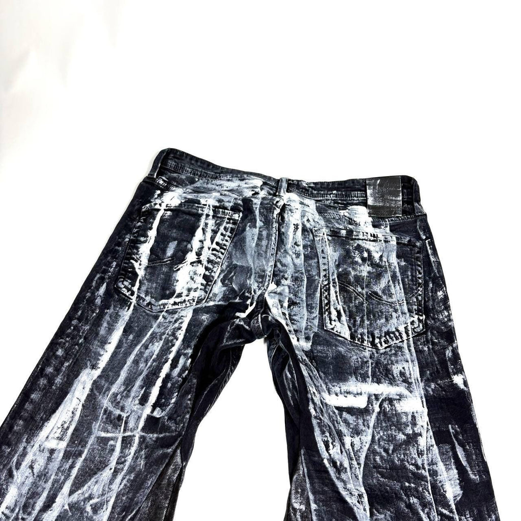 Ręcznie malowane rozszerzane jeansy: Y2K Goth Grunge Alt Streetwear