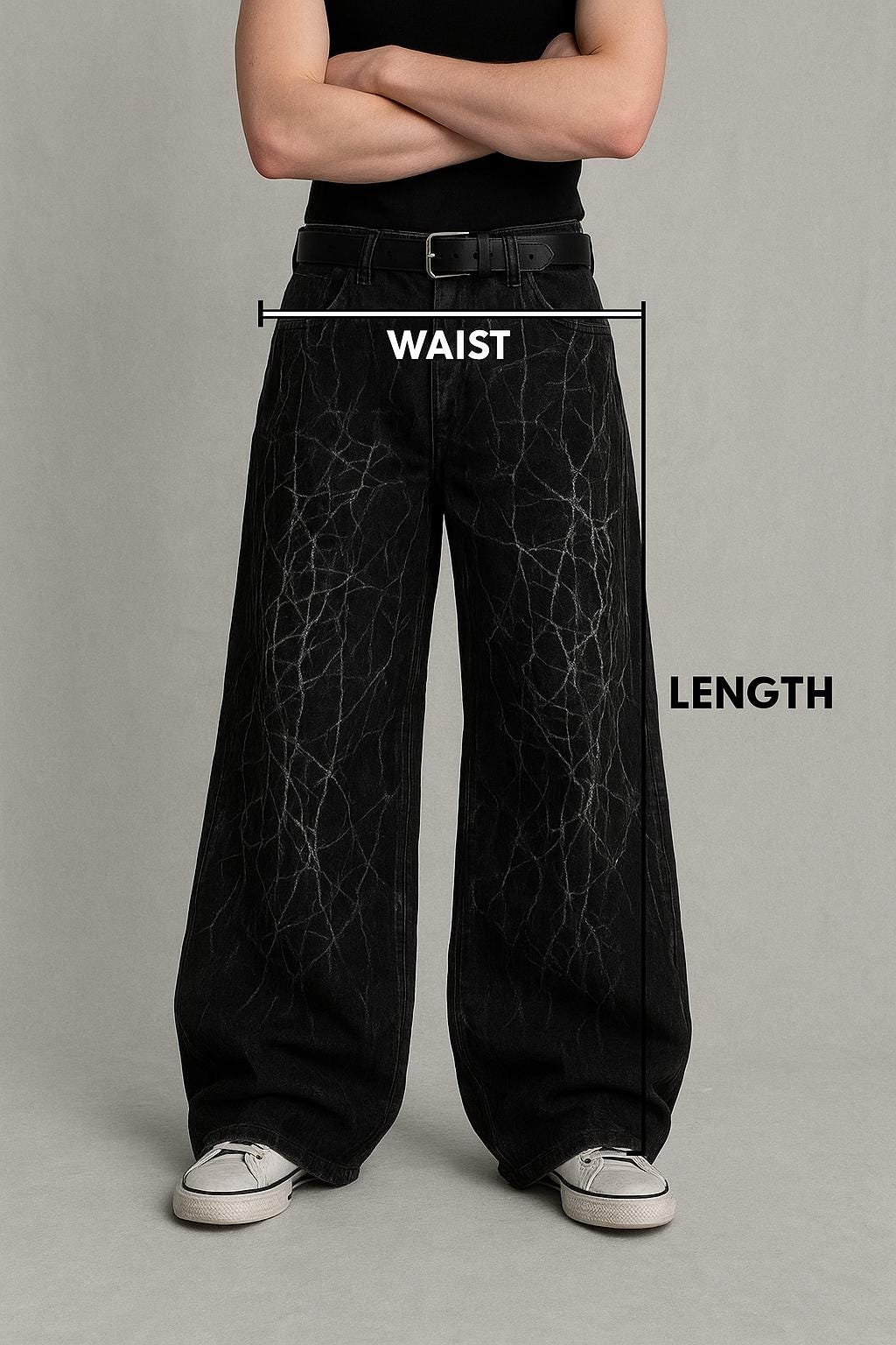 Ręcznie robione jeansy z szerokimi nogawkami i nadrukiem cybernetycznym: Goth Punk Grunge Streetwear