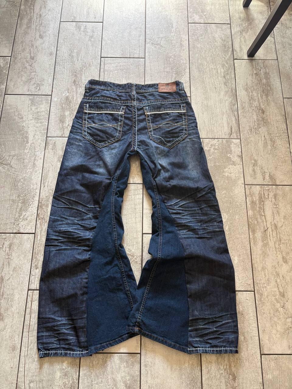 Granatowe, rozszerzane jeansy Baggy – ręcznie robione spodnie z szerokimi nogawkami w stylu gotyckim Y2K Punk